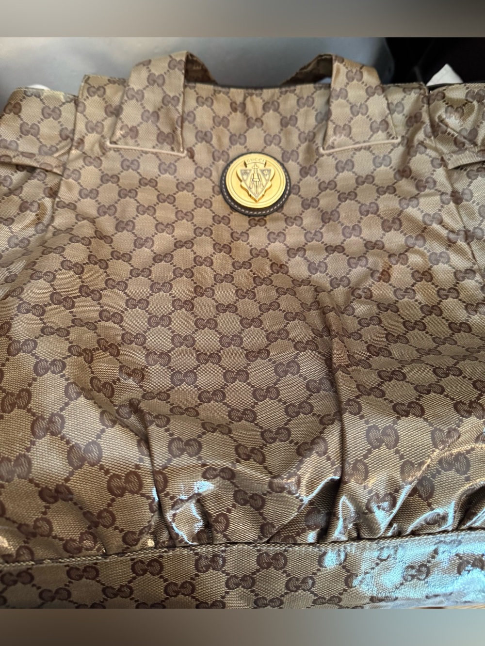 Gucci Beige/Ebony GG 'Crystal' Hysteria Large Tote Bag.